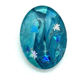 Oval Brooch pin hand painted glass dome handcrafted